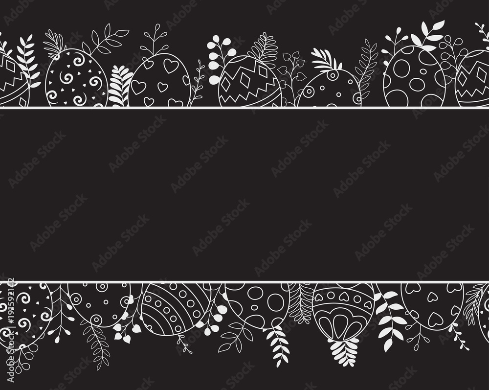 Easter eggs composition hand drawn black on black background