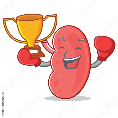 Boxing winner kidney mascot cartoon style