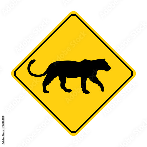 tiger silhouette animal traffic sign yellow  vector