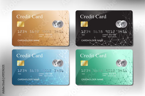 gold, green, blue and black color credit cards set realistic of business with vector illustration design eps10