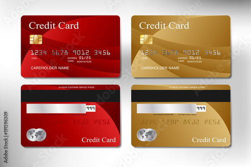 red, gold and front, back color realistic credit cards of business and banking with vector illustration design eps10