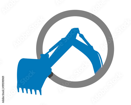 blue excavator excavation heavy machinery builder image vector icon logo