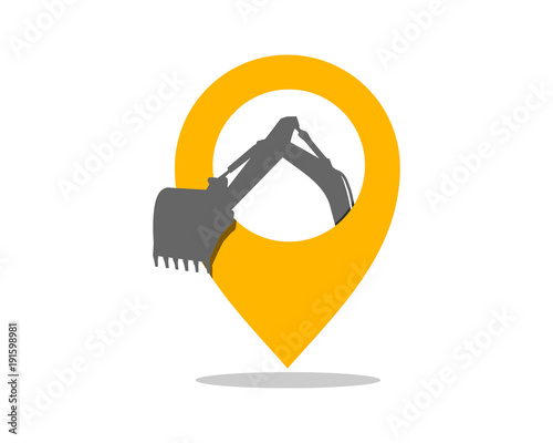 marker path pin excavator excavation digger mining heavy machinery image vector icon