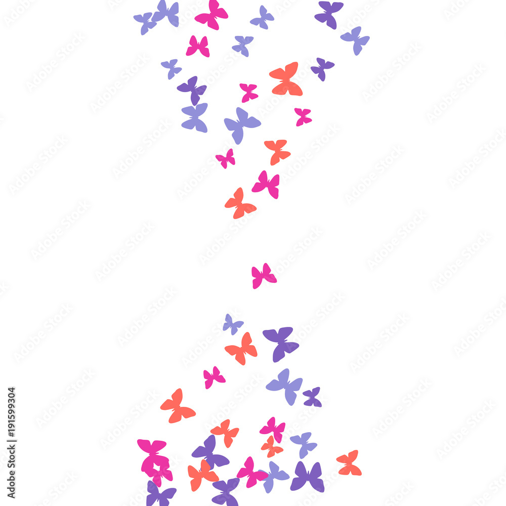 Spring Background with Colorful Butterflies. Simple Feminine Pattern for Card, Invitation, Print. Trendy Decoration with Beautiful Butterfly Silhouettes. Vector Background with Moth