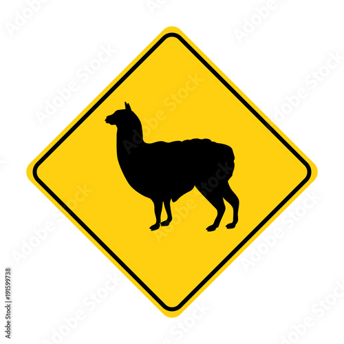 lama silhouette animal traffic sign yellow  vector
