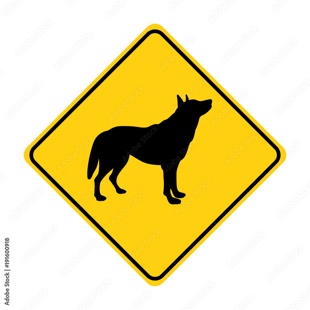 wolf silhouette animal traffic sign yellow vector wolf silhouette animal traffic sign yellow vector