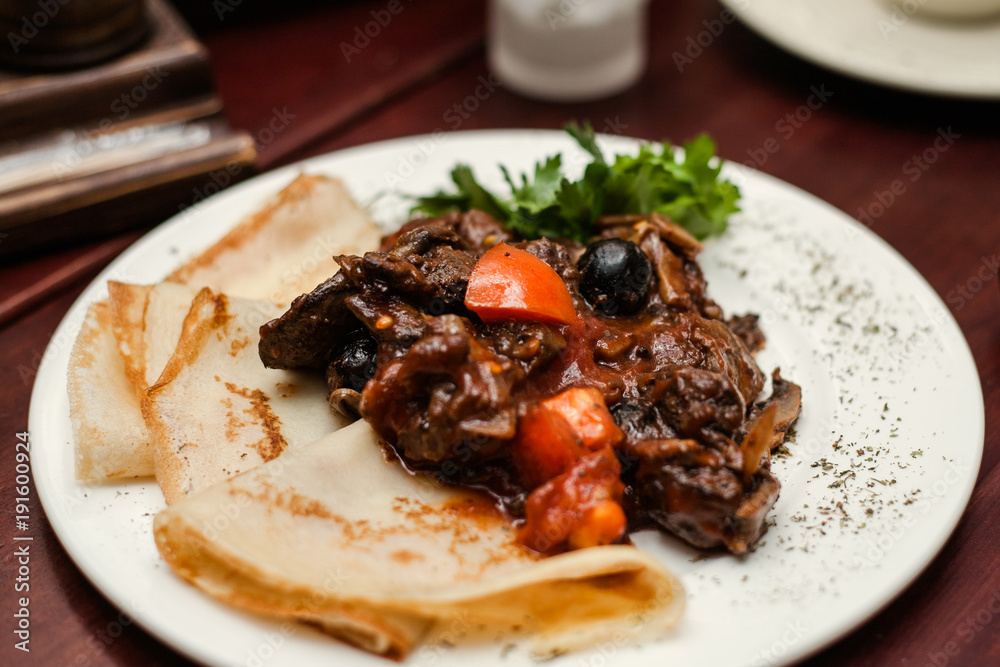 crepe with fried chichken liver crepe with fried chichken liver