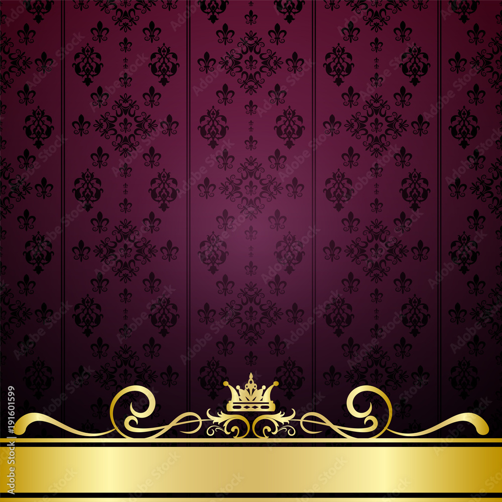 Purple background with gold ornaments, vector
