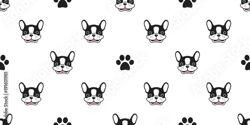 dog seamless pattern vector french bulldog pug smile paw isolated icon doodle wallpaper background