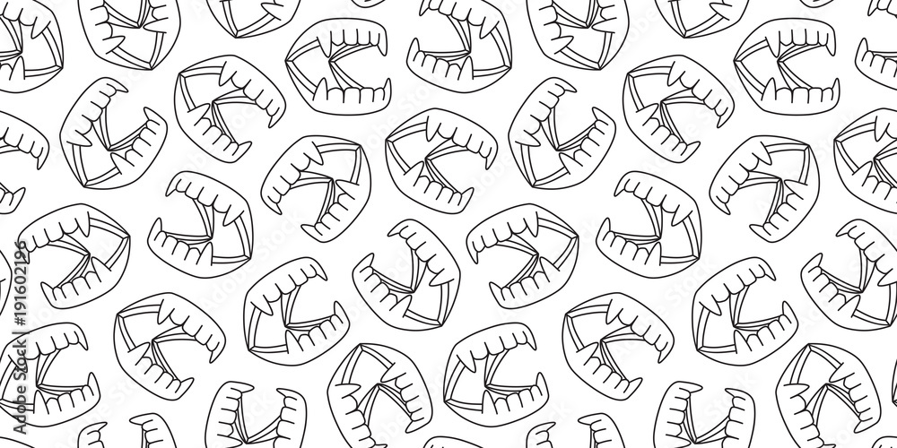 Halloween seamless pattern Dracula vector teeth isolated wallpaper background white Halloween seamless pattern Dracula vector teeth isolated wallpaper background white