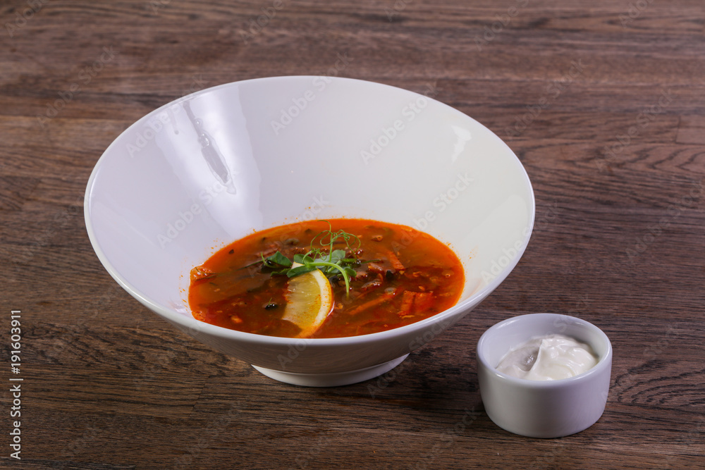 Solyanka soup with lemon Solyanka soup with lemon