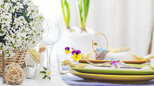 Spring holiday Easter table setting,