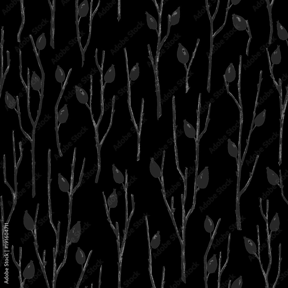 Seamless Botanical Pattern with Briar Branches in Asian Style. Seamless Botanical Pattern with Briar Branches in Asian Style.