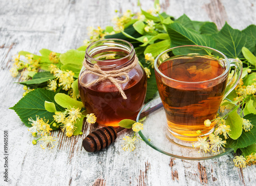 cup of herbal tea with linden flowers