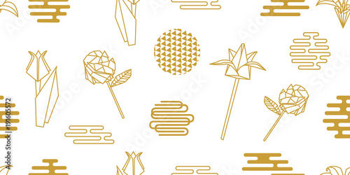 Happy Chinese Year background. Blooming origami flowers.