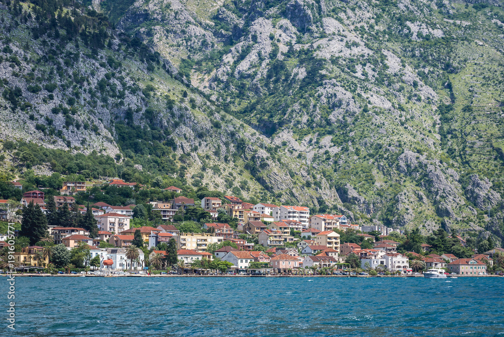 Buildings of Dobrota coastal town in Kotor Bay, Montenegro