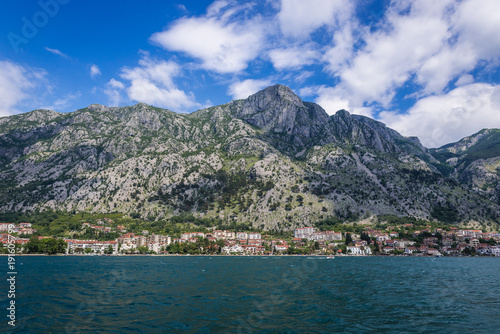 Kotor Bay in Montenegro, view with Dobrota coastal town