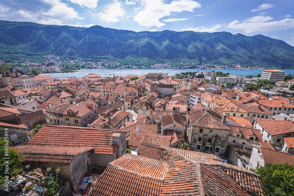 Aerial view on the Old Town of Kotor in Montenegro