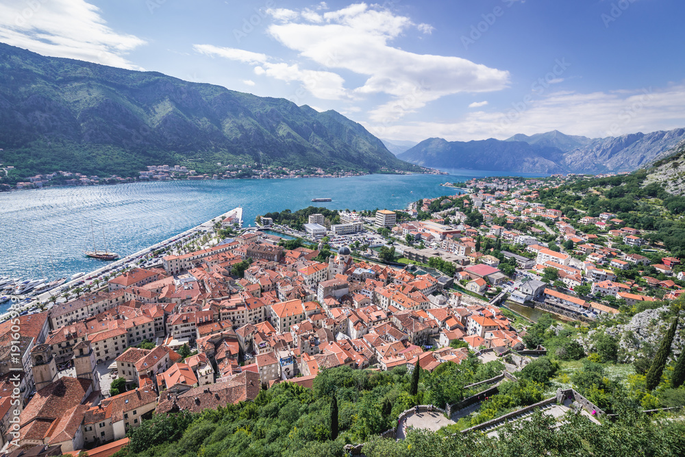 View on Bay of Kotor with old part of Kotor town, Montenegro