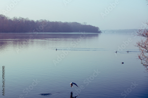See bei Dämmerung im Winter
