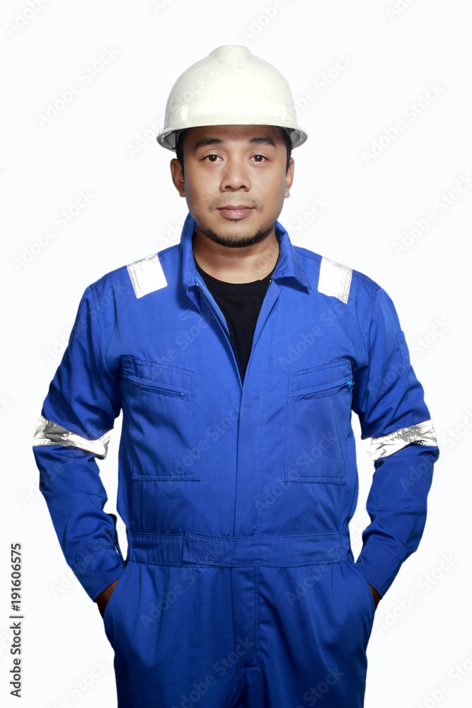 Portrait of an asian man engineer contractor with white background Portrait of an asian man engineer contractor with white background