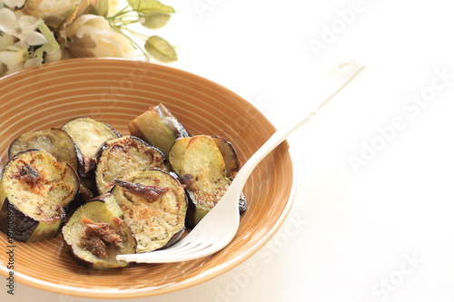 Italian food, avchovy fillet and pan fried eggplant