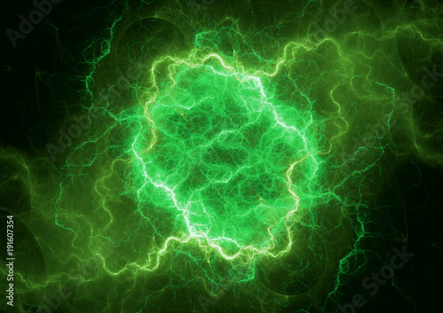 Green plasma lightning, electrical storm abstract