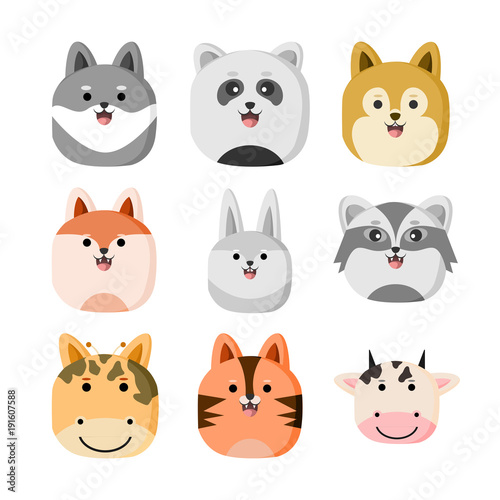 Fototapeta Naklejka Na Ścianę i Meble -  Cute Zoo Animal Head Illustration Design Set