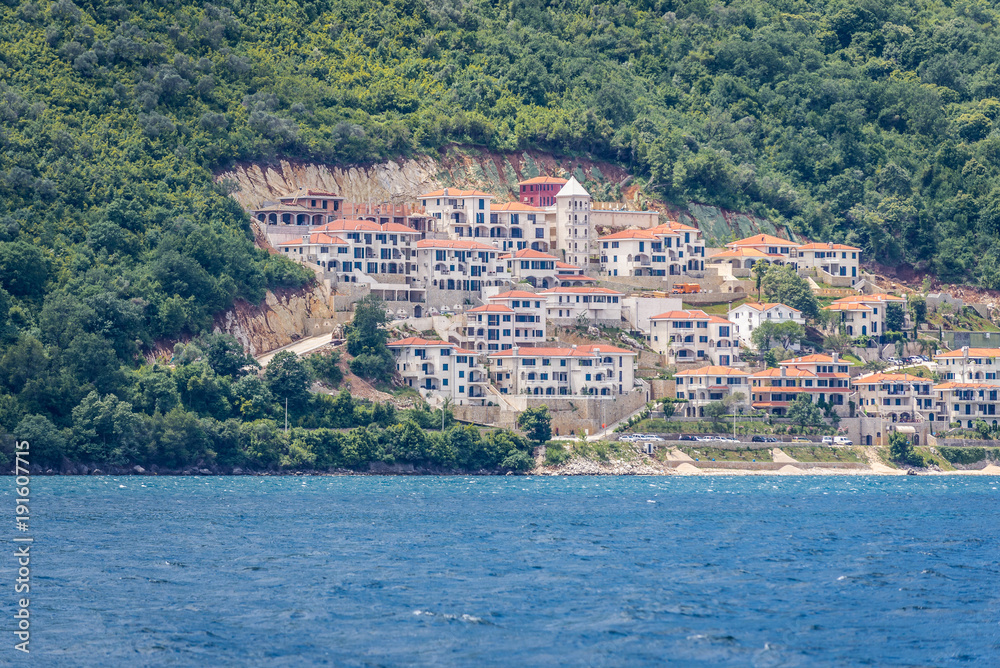 View from Kotor Bay on Kostanjica, small coastal village in Montenegro
