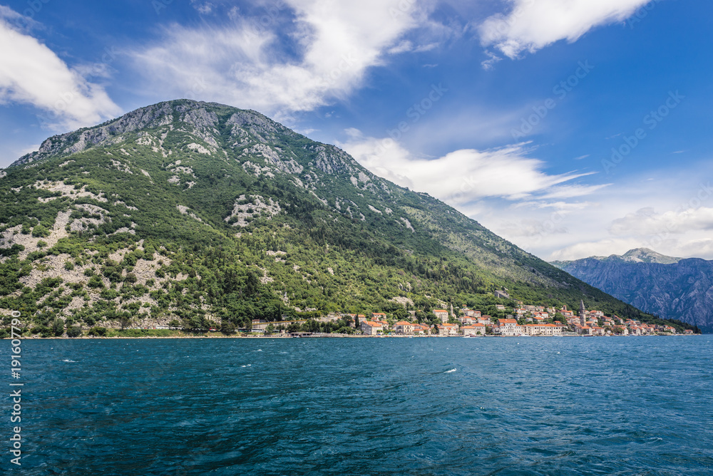Kotor Bay in Montenegro, view with Perast coastal town