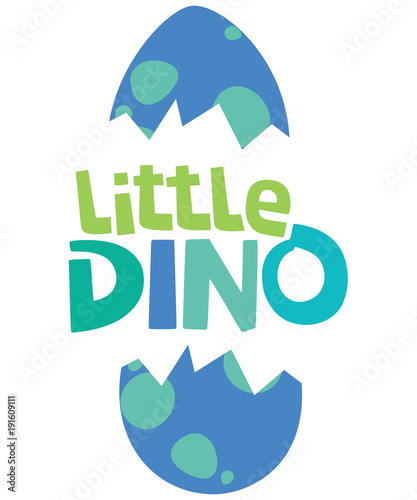 Little Dino Text With Hatched Dinosaur Egg Isolated on White Vector Illustration