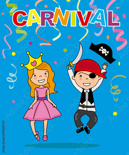 poster carnival. Children disguised for a party.