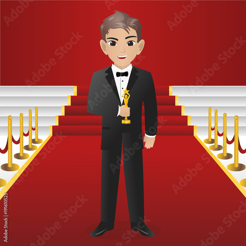 Male Actor  Holding Trophy for winning award 