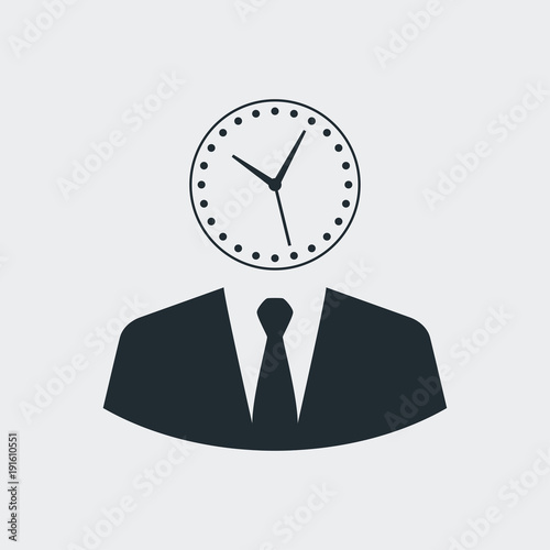 Icono plano hombre de negocios con reloj en fondo gris