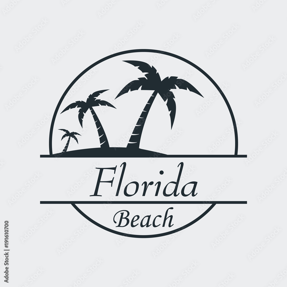 Icono plano Florida beach en fondo gris