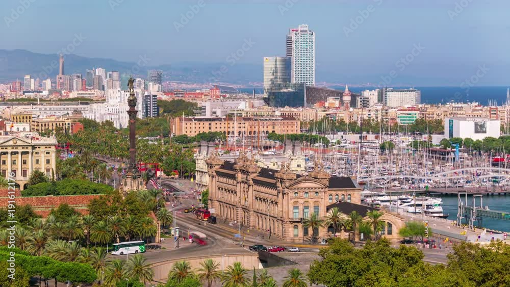 BARCELONA, CATALONIA - JULY 26th 2017: Timelapse city centre old buildings rooftop streets BARCELONA, CATALONIA - JULY 26th 2017: Timelapse city centre old buildings rooftop streets
