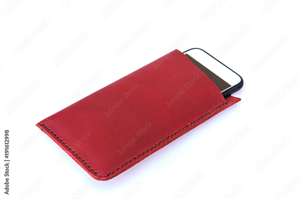 Cellphon and beautiful leather case on white background with clipping path. Cellphon and beautiful leather case on white background with clipping path.