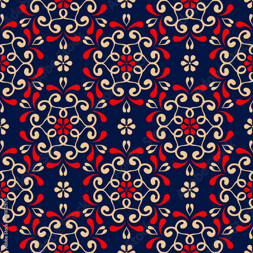 Floral seamless pattern. Colored red and blue background