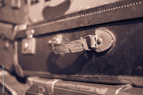 vintage suitcase handle closeup - old suitcase macro -