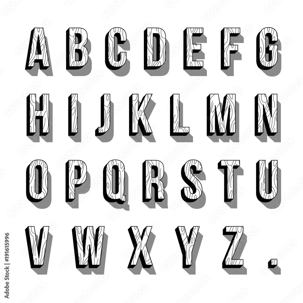 Wood font. 3d font with shadow. Vector illustration. Wood font. 3d font with shadow. Vector illustration.