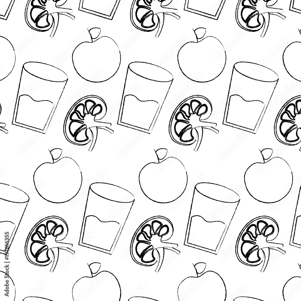 Fototapeta human kidney with water glass and apple fruit wallpaper decoration vector illustration