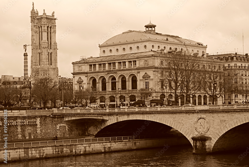 Old Photo of Seine river Paris , France