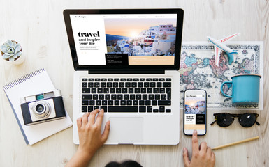 overhead woman travel planning