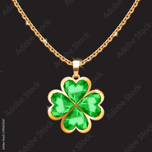 Golden chain necklace with lucky clover pendant.