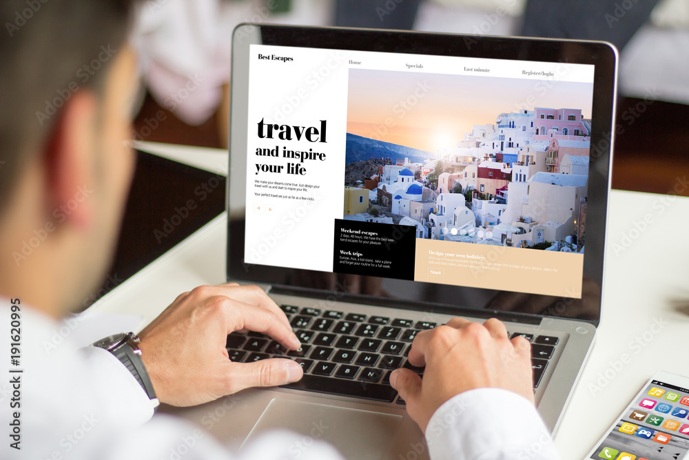 businessman planning a travel with computer businessman planning a travel with computer