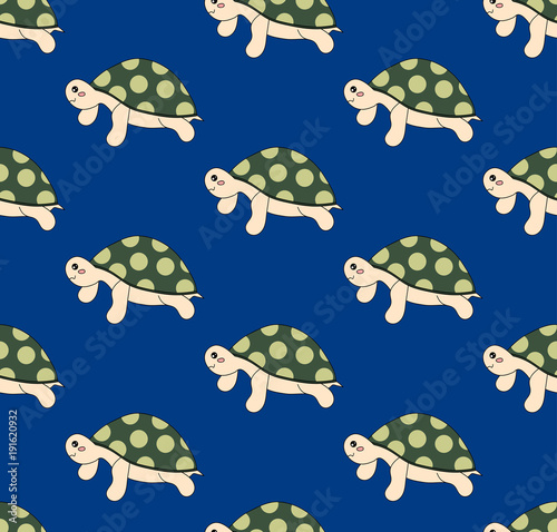 Cute Turtle on Blue Background © asamask92