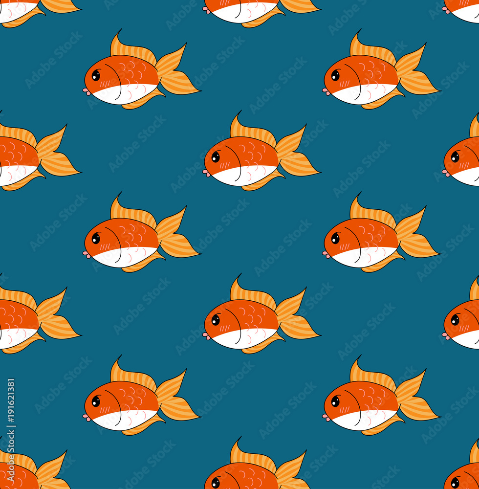 Cute Goldfish on Indigo Blue Background Cute Goldfish on Indigo Blue Background