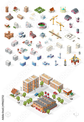 Build Your Own Isometric City . Isolated High Quality Vector Elements on White Background