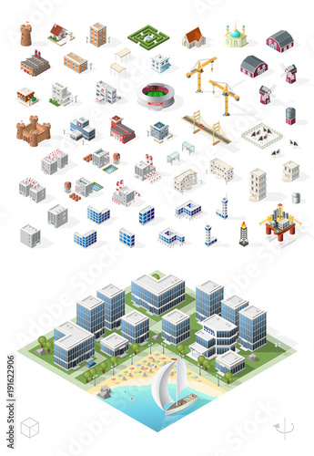 Build Your Own Isometric City . Isolated High Quality Vector Elements on White Background