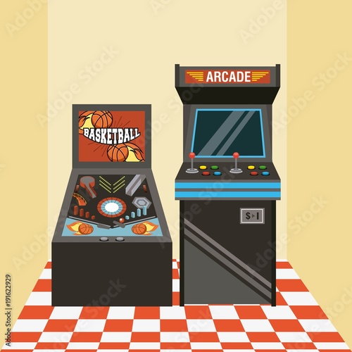 classic arcade video game machines vector illustration